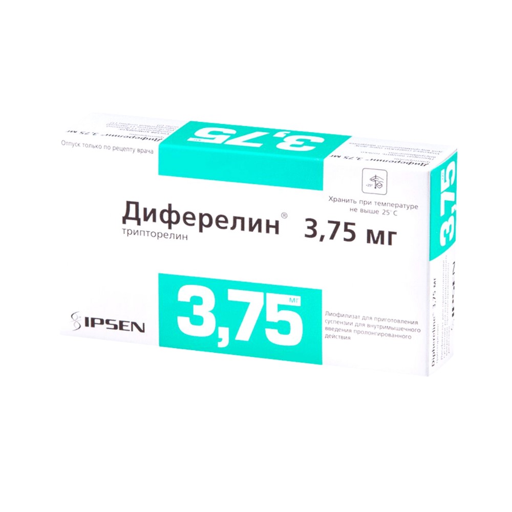 Диферелин пор-к для инъекций в/м, пролонг., лиоф., в к-те с р-лем, шприцем, иглами 3,75мг флакон №1