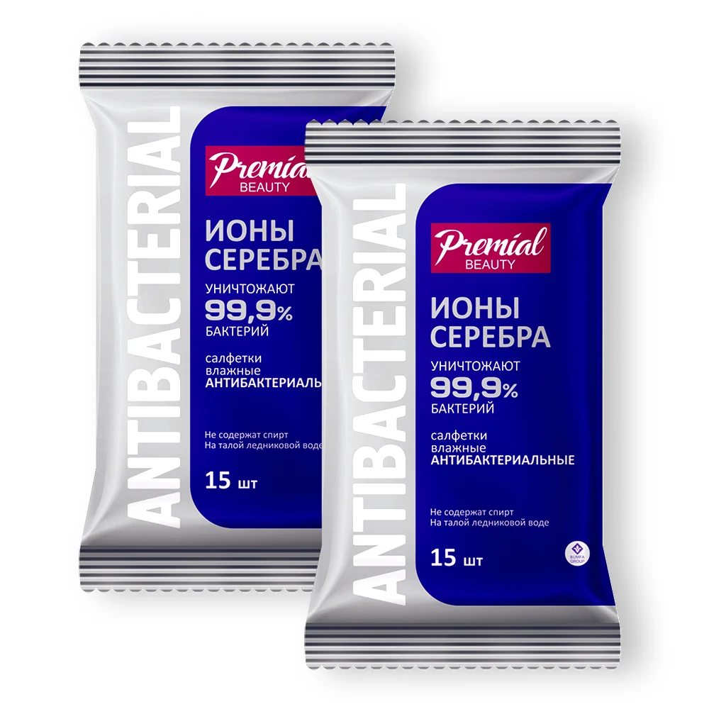 Салфетки влажные Premial Антибактериальные с ионами серебра №15