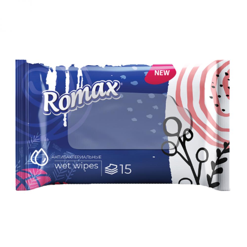 Салфетки влажные гигиенические антибактериальные Romax №15
