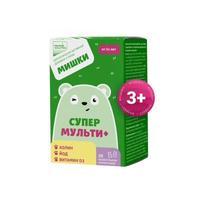 Мишки Супер Мульти+  жевательные  мармеладки 3г №30 БАД