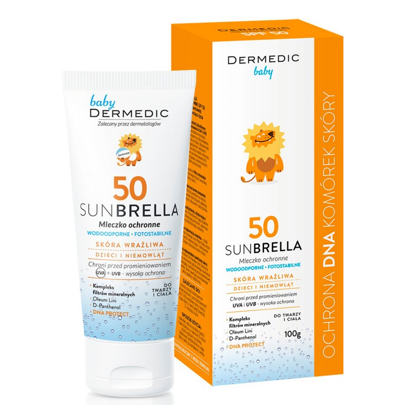 Молочко солнцезащитное для детей SPF50 c сод нано-х частиц ZnO и TiО2 Dermedic SUNBRELLA BABY 100мл