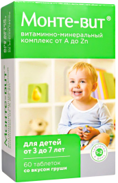 Монте-Вит Витаминно-минеральный комплекс от А до Zn для детей 3-7 лет жев. табл 860 мг №60 БАД