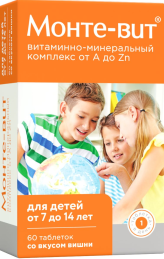 Монте-Вит Витаминно-минеральный комплекс от А до Zn для детей 7-14 лет табл 900 мг №60 БАД