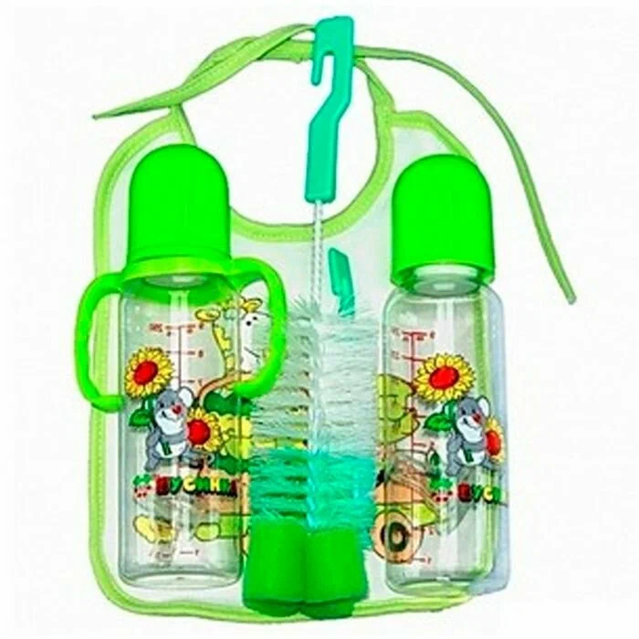 Набор бутылочек 240мл 2 шт, ершик 2 шт, нагрудник арт 1113