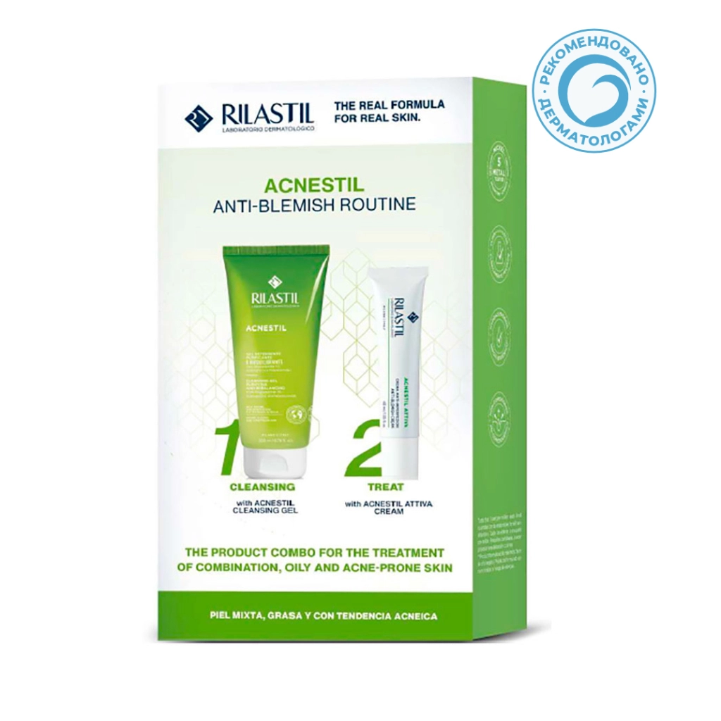 Набор Очищ гель восст баланс 200мл Крем для кожи с несоверш склонной к акне ATTIVA 40мл Rilastil Acnestil 