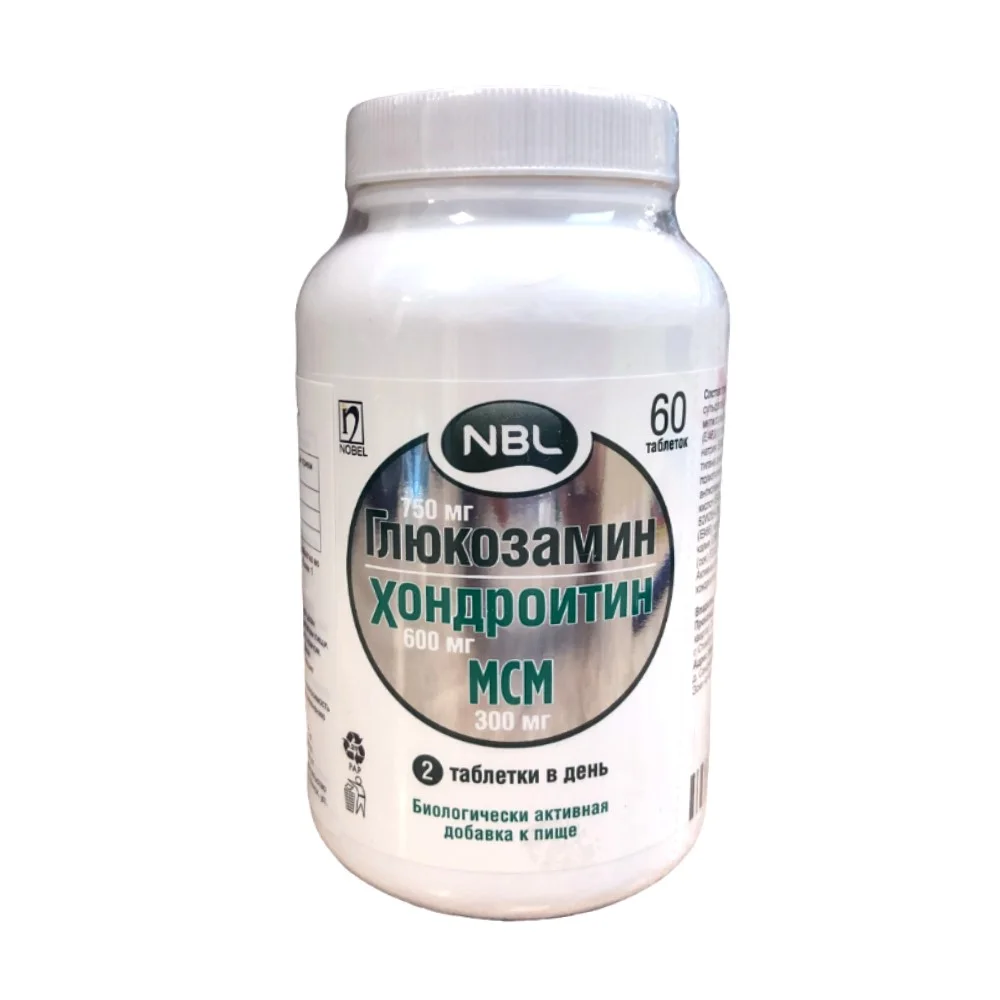 НБЛ Глюкозамина сульфат 750мг /Хондроитина сульфат 600мг /Метилсульфонилметан 300мг табл п/о №60 БАД