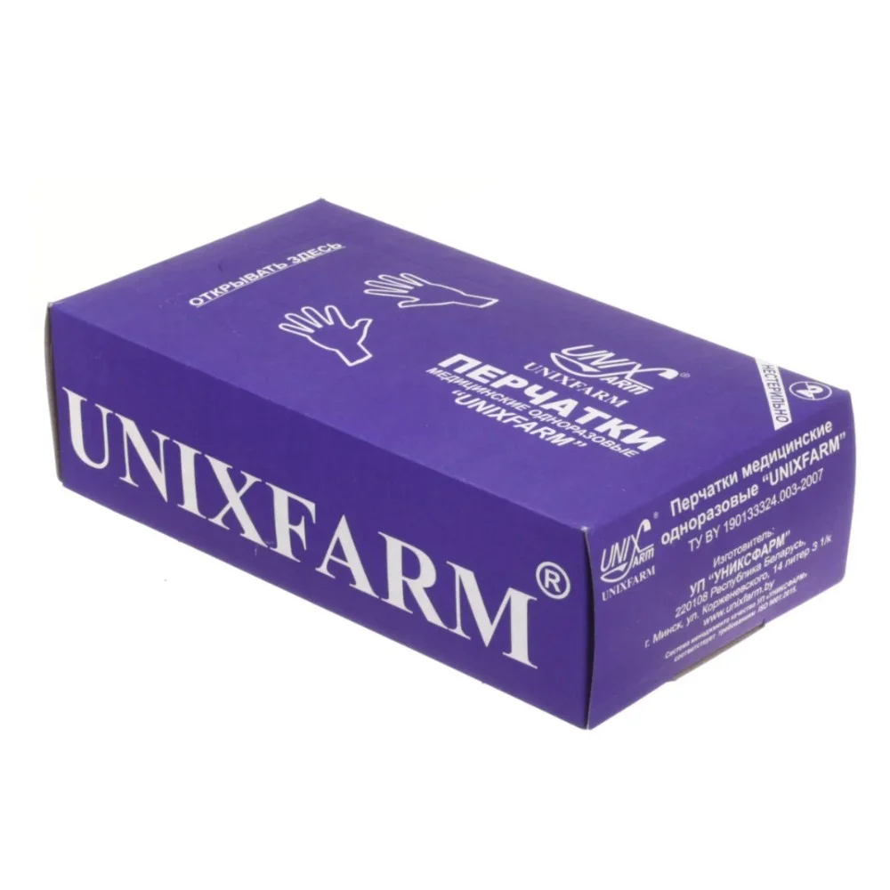 Перчатки UNIXFARM смотровые латексные непудренные н/ст. р. S (повышен.прочности) упаковка №100