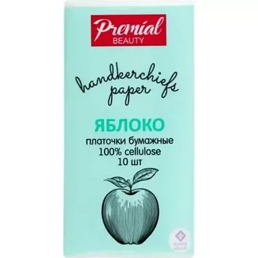 Платочки бумажные 3-слойные Premial ЗЕЛЕНОЕ ЯБЛОКО №10