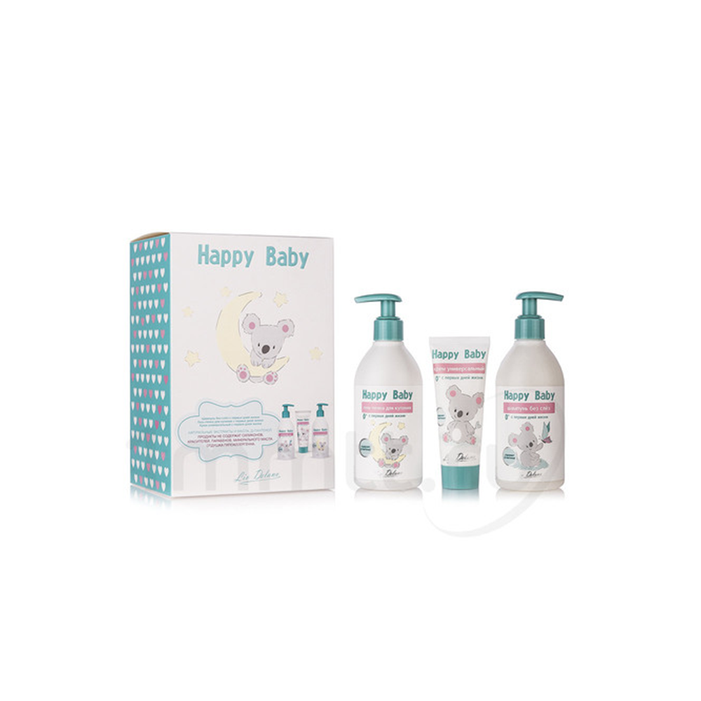 Подарочный набор 675г Happy Baby в составе: Шамп без слез 300г, Гель-пенка для куп300г,Крем унив 75г