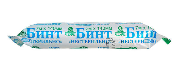Бинт медицинский фиксирующий лент. неэласт., нестер. (рез. из мед.марли)  140мм 7м инд. упаковка №1