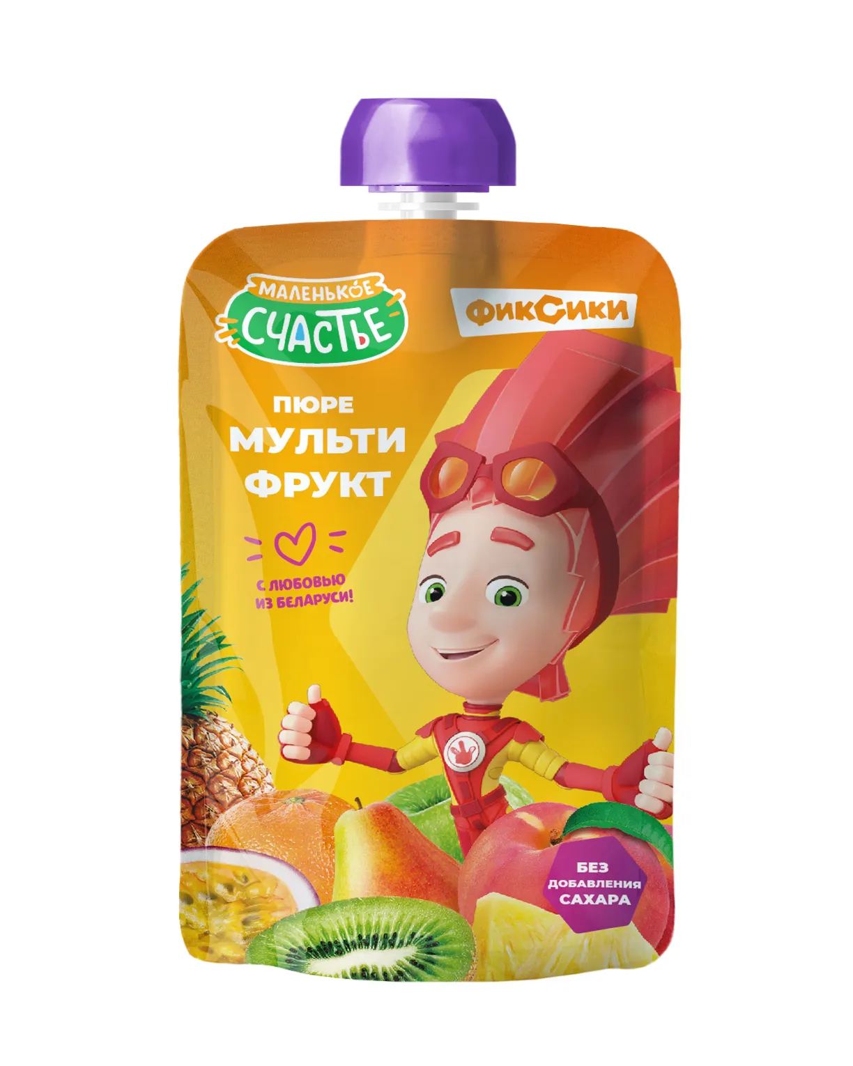 Пюре 90г из смеси фруктов Мультифрукт для дет пит д/детей ран возраста гомог стер Мален счастье Фиксики (Гуалапак)