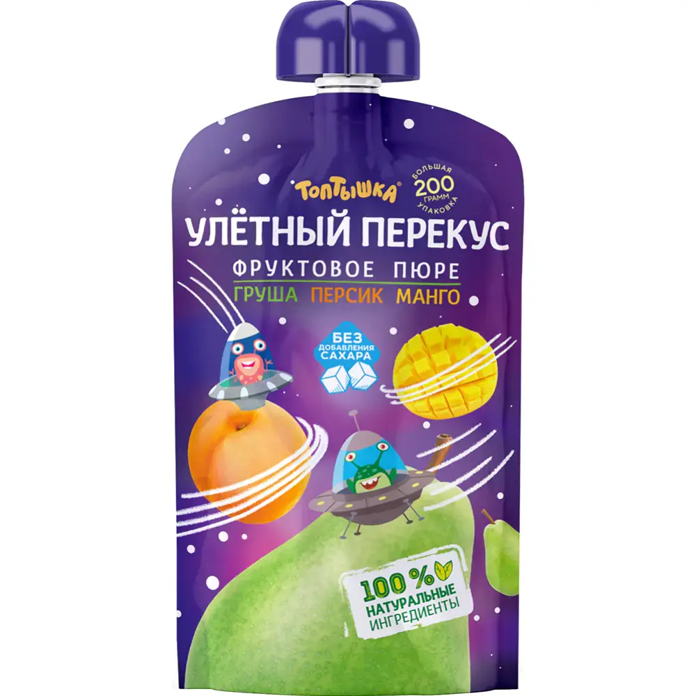 Пюре из груши, персика и манго для дет пит дет дошкольн  и школьн  воз гомоген пастер Топтышка 200г 