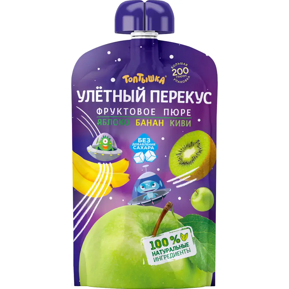 Пюре из яблок, банана и киви для дет пит дет дошкольн и школьн  воз гомоген пастер Топтышка 200г 