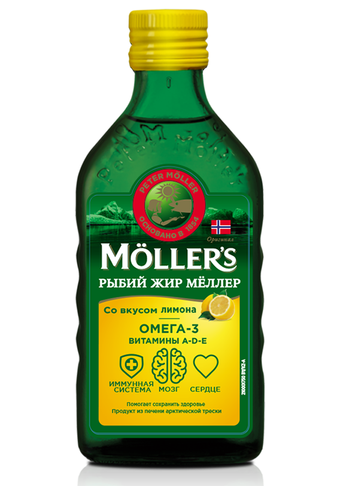 Рыбий жир со вкусом лимона Moller's train sitronsmak 250мл БАД