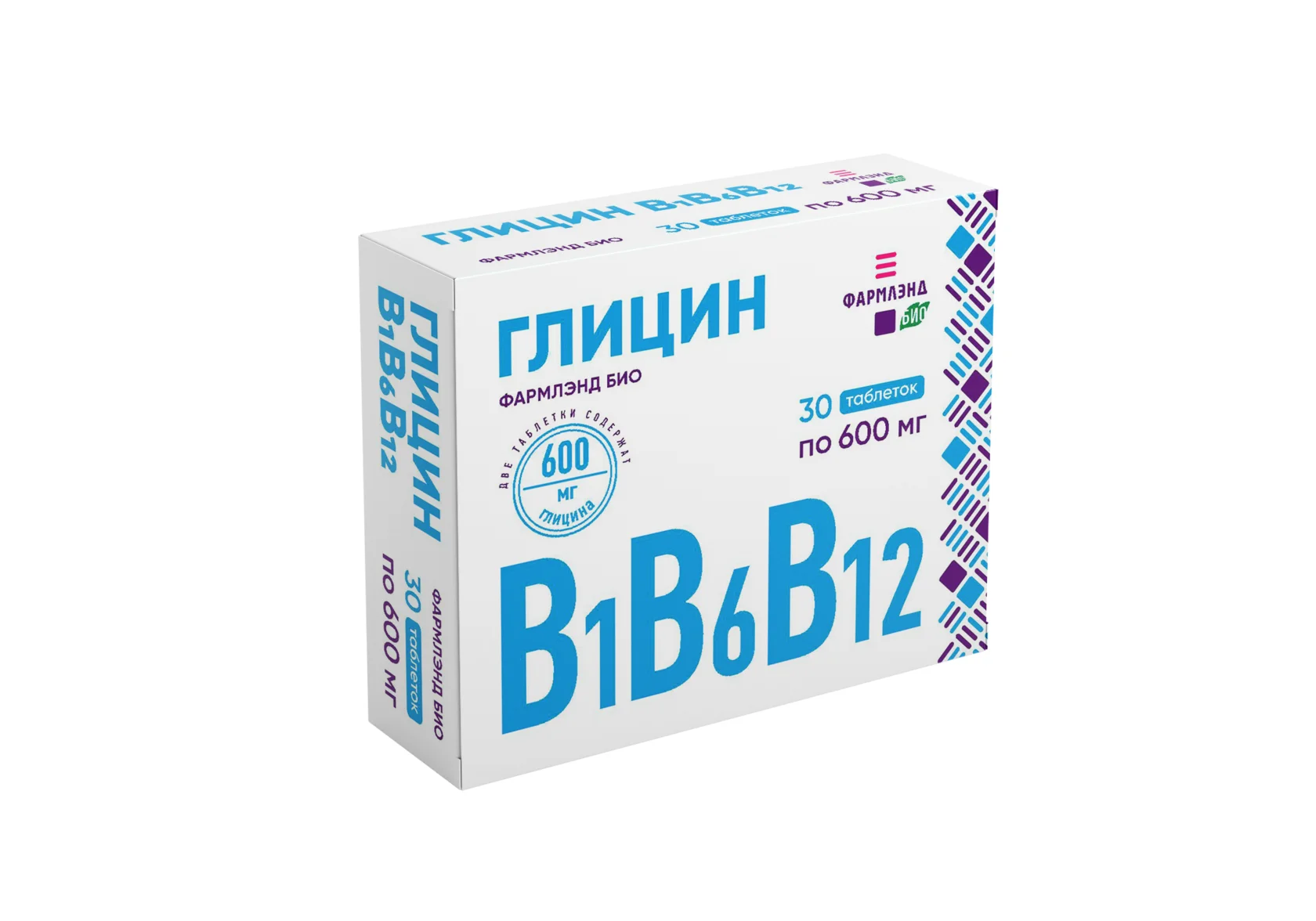Глицин В1+В6+В12 ФАРМЛЭНД БИО таблетки 600мг №30 БАД