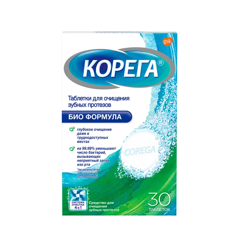 Таблетки для очищения зубных протезов Corega Bio Formula упаковка №30