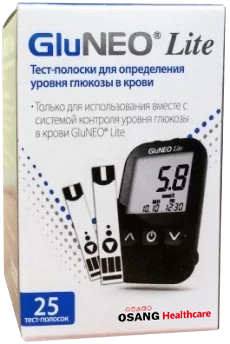 Тест-полоски для определения уровня глюкозы в крови GluNEO Lite (в упаковке по 25 шт)