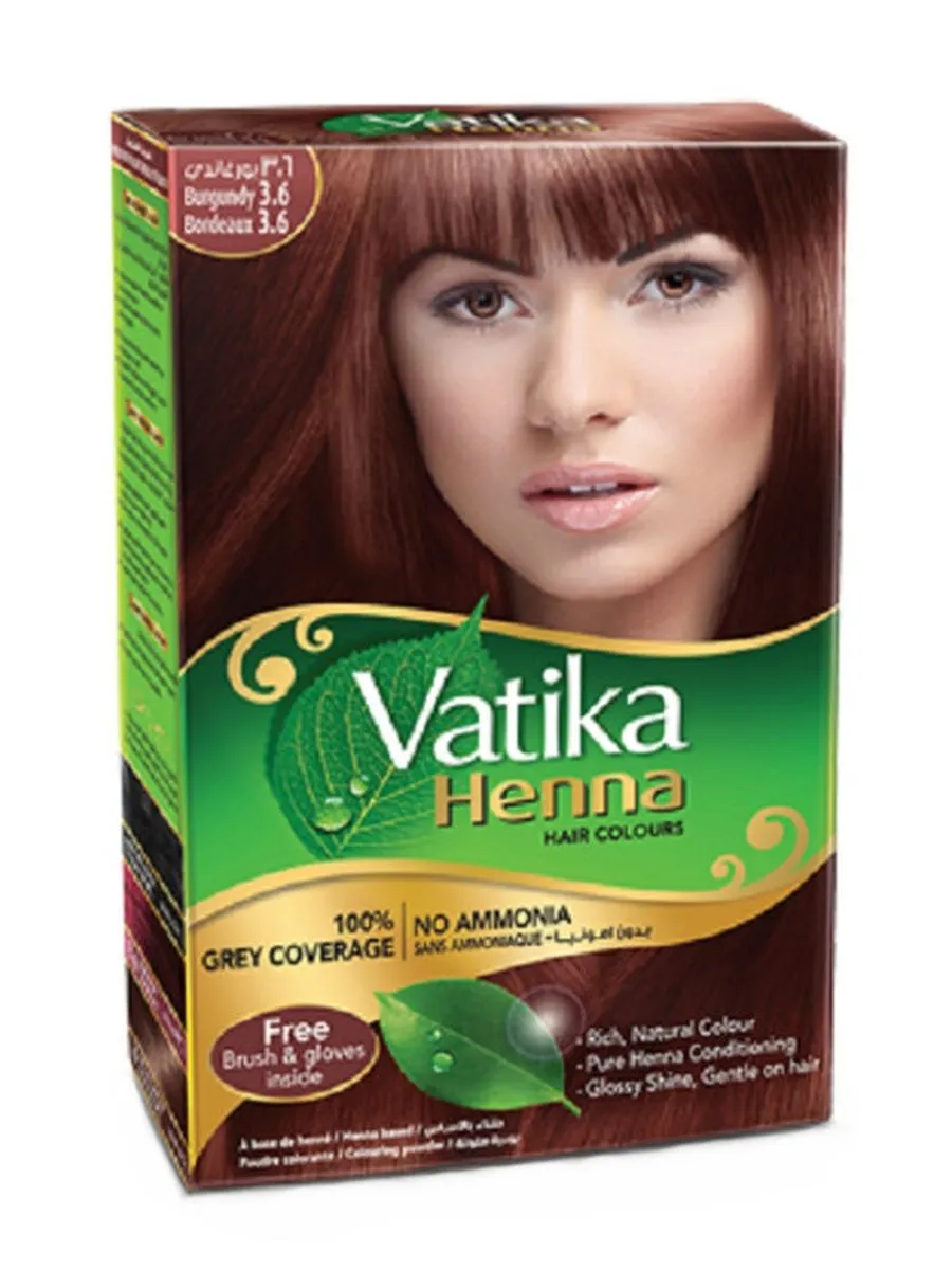 Хна для волос с маркировкой VATIKA HENNA HAIR COLOURS Бургунди 10г №6