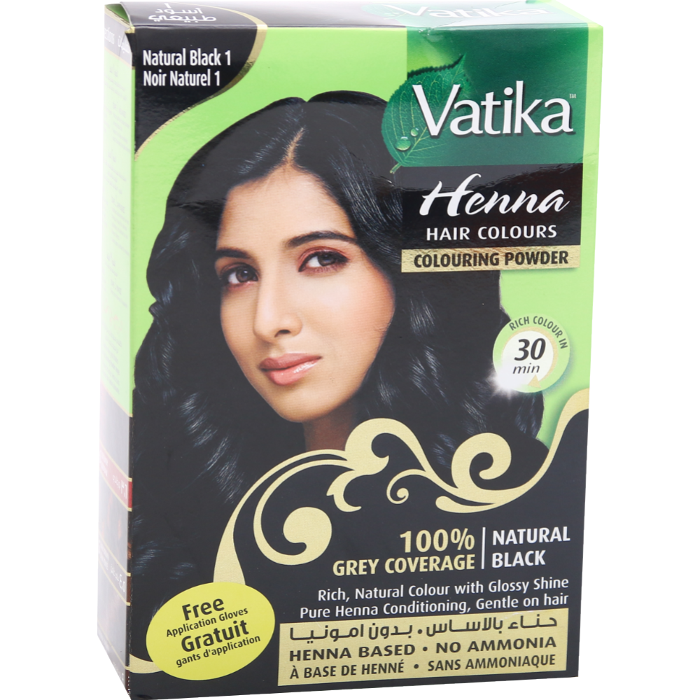 Хна для волос с маркировкой VATIKA HENNA HAIR COLOURS Натуральный черный 10г №6