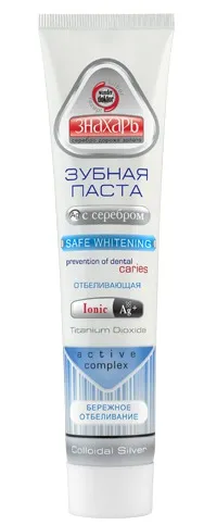Зубная паста с серебром Отбеливающая Знахарь 100г